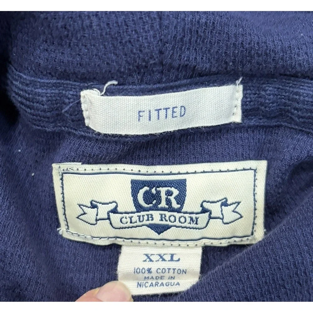 Club Room Mens Long Sleeve Waffle Knit Thermal Henley Hoodie Fitted XXL Blue‎